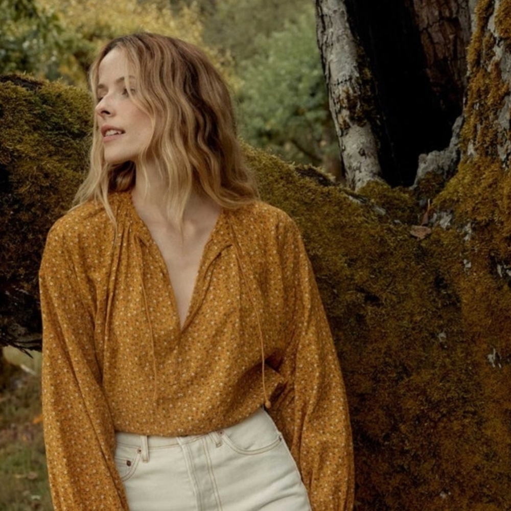 Doen Mustard Floral Blouse